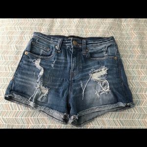 Women’s high rise destroyed denim shorts. Express